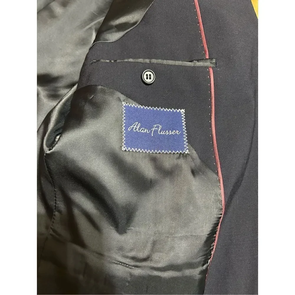Alan Flusser Wool 2 Gold Button Blazer 44L Blue